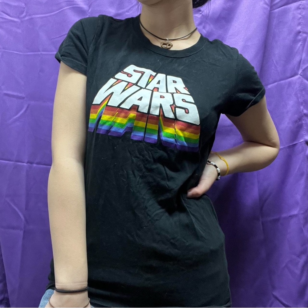 Black Star Wars T-Shirt with Rainbow Logo